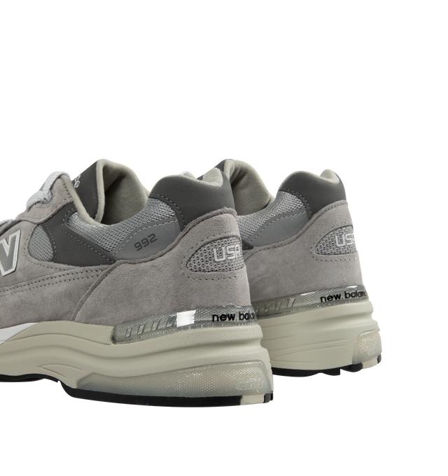 Image 3 of 5 - GREY - NEW BALANCE 992 Core Sneaker featuring ABZORB cushioning at heel and forefoot absorbs impact through a combination of cushioning and compression resistance, combination ENCAP and C-CAP midsole, reflective accents designed to catch the light and NDurance rubber outsole. Suede overlays and mesh upper.