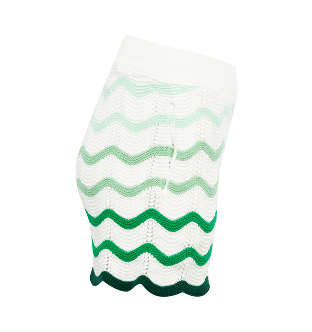 Image 3 of 3 - WHITE - CASABLANCA Wavy Gradient Crochet Shorts featuring elasticated waistband, wavy stripe pattern and logo patch to the front. 100% cotton.  