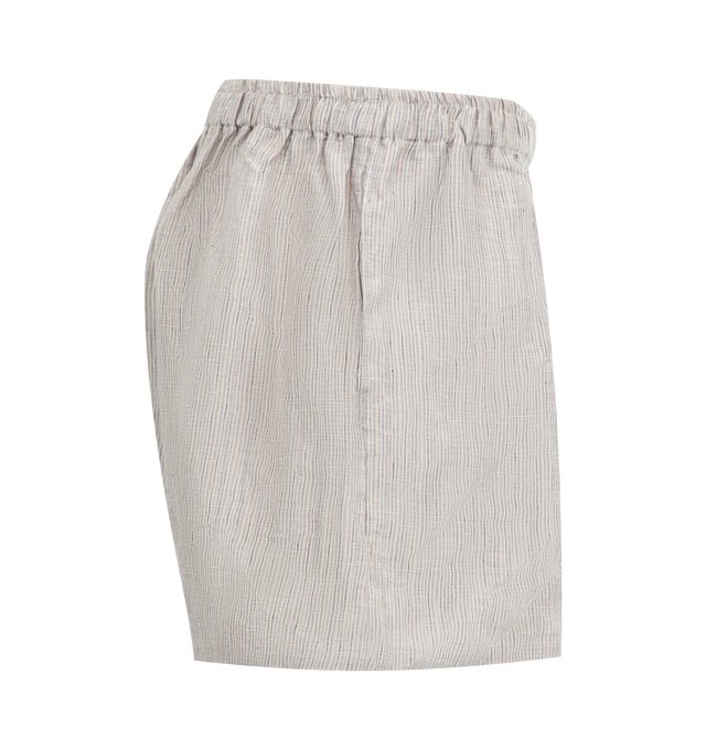 Image 7 of 7 - GREY - DEIJI STUDIOS 03 Set featuring an oversized box fit linen shirt with wide arms and a front pocket. Designed to sit mid rise, the loose fitting boxer style shorts have a faux button down fly and an elastic waist. 100% French linen.