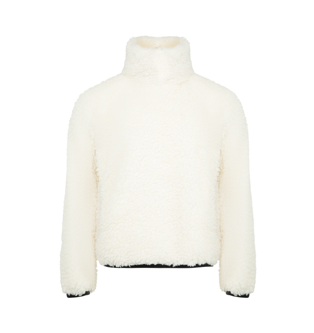 Image 1 of 3 - WHITE - MONCLER GRENOBLE Teddy Turtleneck Sweatshirt featuring nylon mesh lining, turtleneck, side pockets and elastic trim. 100% polyester. Lining: 100% polyamide/nylon. Made in Italy.