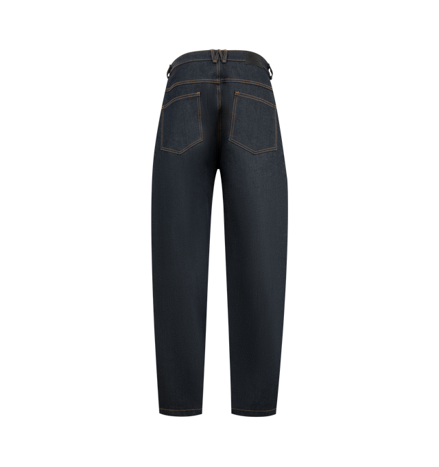 Image 2 of 3 - NAVY - The Bad Boy Jean is cut in a baggy, oversized silhouette with a low waist and dropped crotch. Designed with an extra-long, wide leg that creates a stacked, exaggerated shape, it delivers a bold, expressive proportion. Finished with a gold button fly, signature W belt loops with a key loop, and a leather WILLY patch for distinctive detail. Main Material: Cotton.