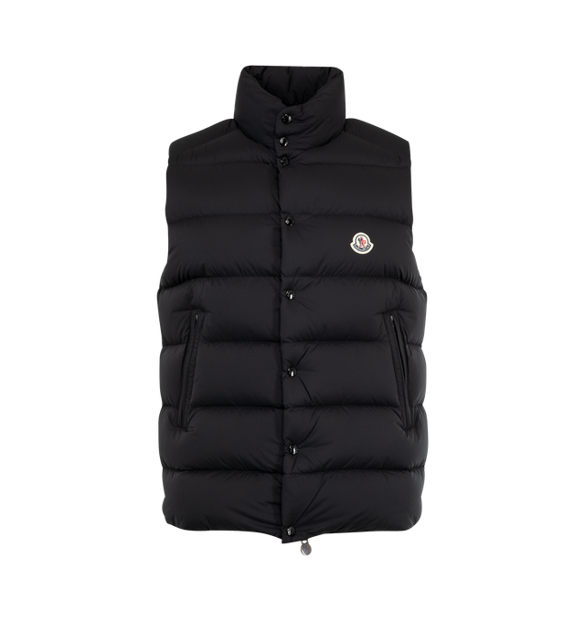 Image 1 of 2 - BLACK - MONCLER Tibb Down Vest featuring longue saison lining, down-filled, collar with snap button closure, zipper closure and zipped pockets. 100% polyamide/nylon. Padding: 90% down, 10% feather.