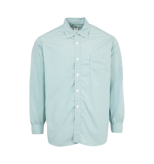 Image 1 of 2 - GREEN - POST O'ALLS No. 1 Shirt MV featuring button front closure, button cuffs, classic collar and chest patch pocket. 100% cotton. Made in Japan.