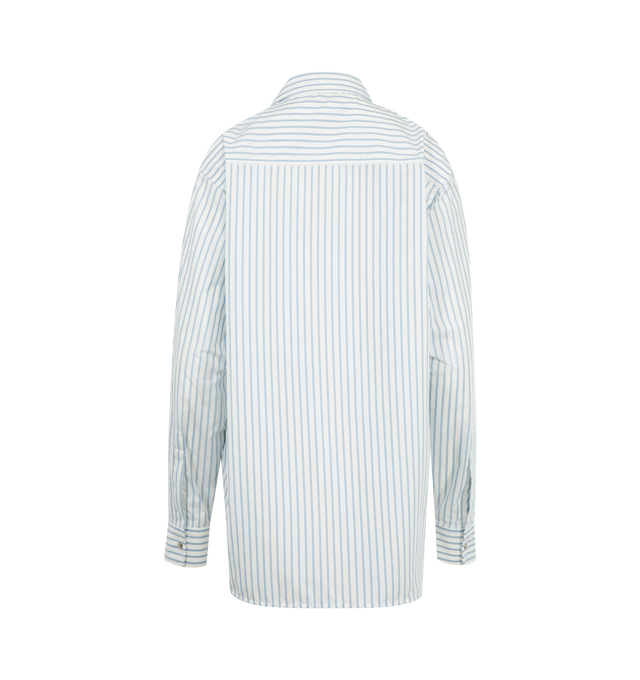 Image 2 of 3 - WHITE - MONCLER Striped Long Sleeve Shirt featuring stripes throughout, nylon, collar, long sleeves, zipper closure and adjustable cuffs. 100% polyamide/nylon.