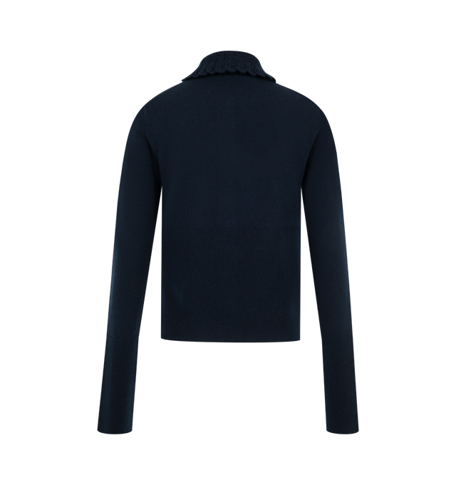 Image 2 of 2 - BLUE - Chlo Womens Fitted Cardigan is crafted from multistitch wool knit. Features a fitted silhouette, guipure collar, fabric-covered button-front closure, long sleeves, and contrast Chlo logo at the chest. Main Material: 100% Wool. Made in China.