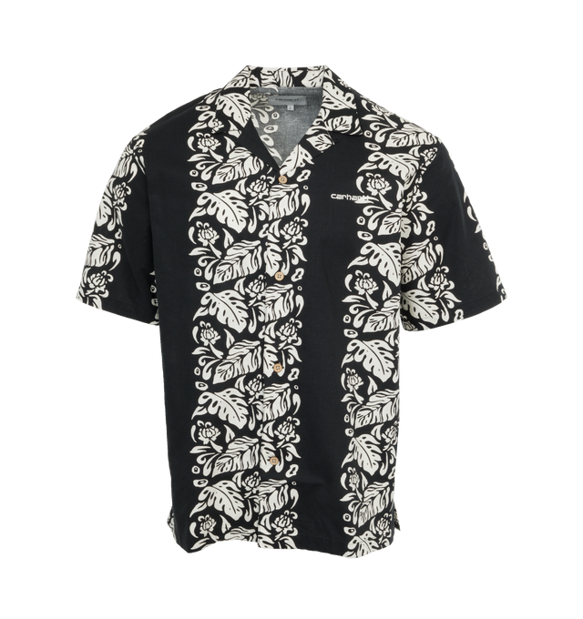 Image 1 of 3 - BLACK - CARHARTT WIP Floral Stripe Shirt featuring loose fit, garment-washed, allover print and embroidered script logo. 86% cotton, 14% linen. 