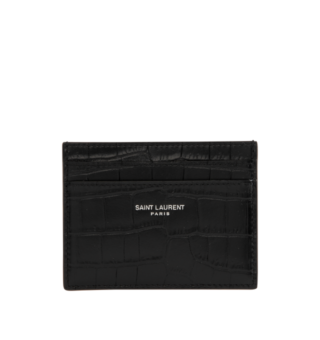 Image 1 of 3 - BLACK - SAINT LAURENT Croc Embossed Card Case has four card slots and one slip pocket. 3.9 x 3.1 x 0.1 inches. 100% leather. Made in Italy.