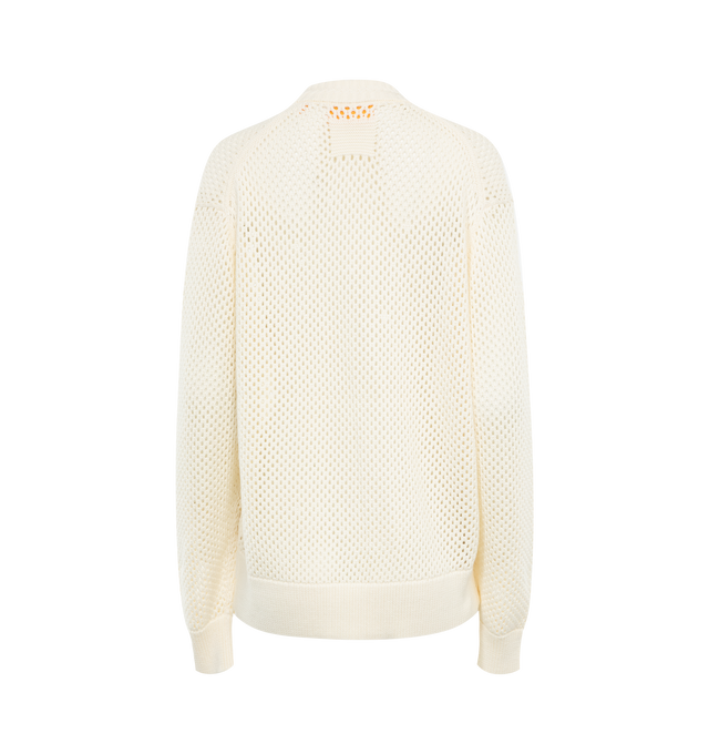 Image 2 of 2 - WHITE - GUEST IN RESIDENCE The Net Cardigan featuring oversized fit, mesh stitch, racked rib placket, four front-button closure, rib hem & cuff finish and logo at back. 100% cotton.  