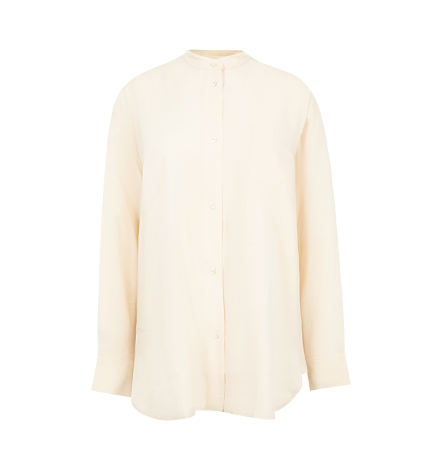 Image 1 of 3 - WHITE - STUDIO NICHOLSON Sheer Shirt featuring band collar, front button closure, curved hem, dropped shoulders, button cuffs and relaxed fit. Made in Portugal.