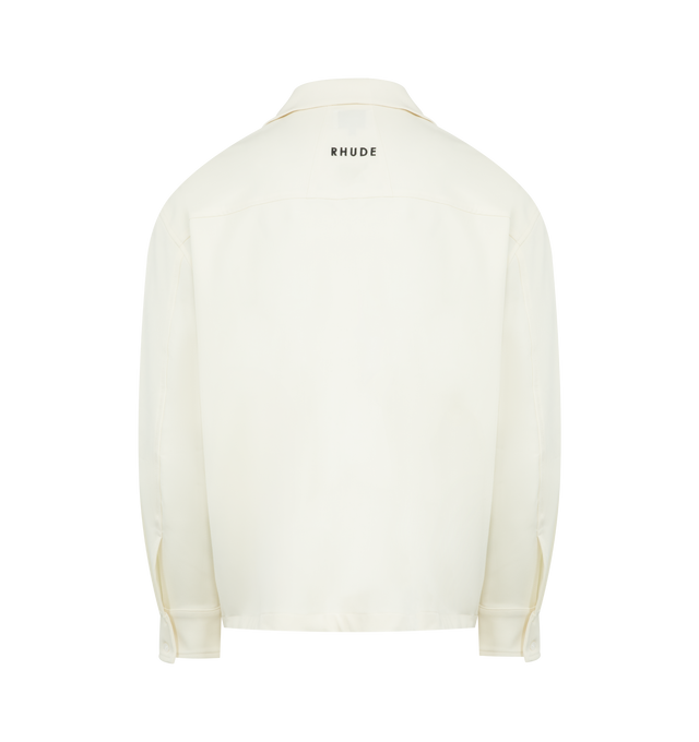 Image 2 of 2 - WHITE - RHUDE Century PJ Shirt featuring camp collar, front button closure, long sleeves, buttoned cuffs and embroidered logo on front and back. Made in the USA.