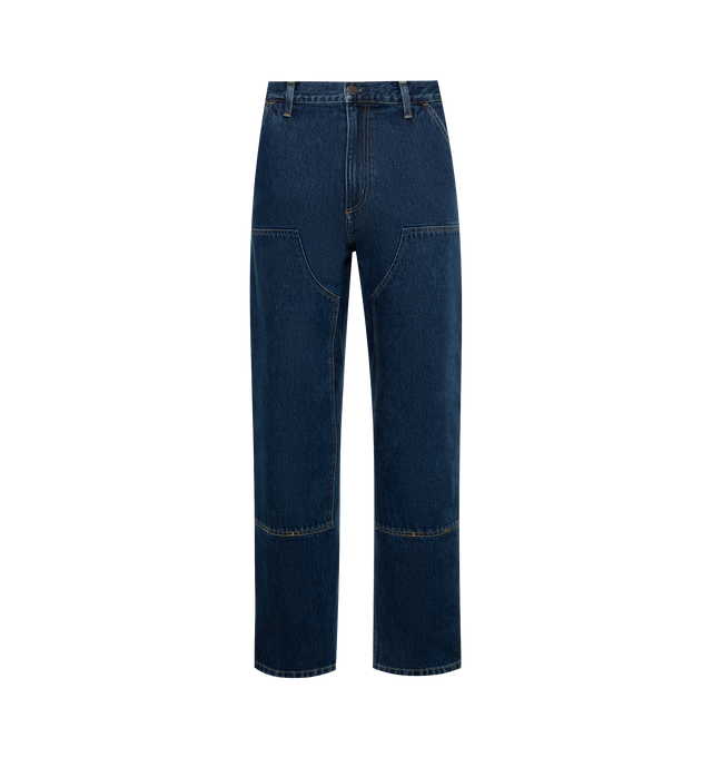 Image 1 of 3 - BLUE - CARHARTT WIP Double Knee Carpenter Pants featuring double-layer knees, zip fly with button closure, front slant pockets, tool pocket, back patch pockets and hammer loop. 100% cotton. 