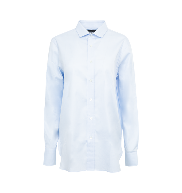 Image 1 of 2 - BLUE - HOMME GIRLS Classic Shirt featuring spread collar, button front, long sleeves, button cuffs, back yoke with box pleat, classic fit and curved hem. 100% cotton. Made in Italy.