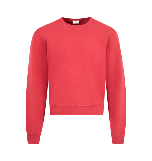 Image 1 of 3 - RED - SAINT LAURENT Crewneck Sweatshirt featuring long sleeves, crewneck and ribbed hem and cuffs. 100% cotton. Made in Italy.