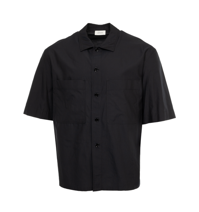 Image 1 of 3 - BLACK - LEMAIRE Pyjama Shirt featuring relaxed fit, below-the-elbow sleeves, classic collar, mother-of-pearl buttons and two front patch pockets. 80% cotton, 20% silk. Made in Portugal. 
