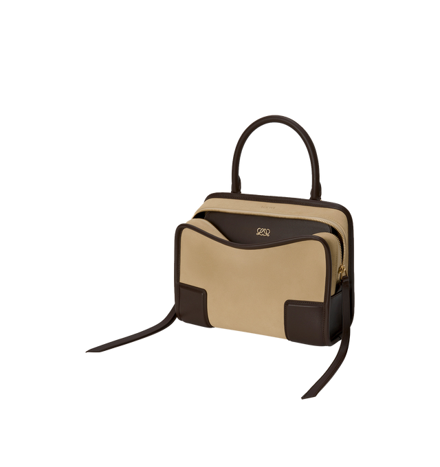 Image 7 of 17 - BROWN - LOEWE Small Amazona 180 Bag in suede featuring a relaxed silhouette anchored by a single toron top handle, designed to be carried open, while a concealed closure secures the main compartment, three carry options: short handle, removable shoulder strap and crossbody, zip closure with two leather zip pullers, two compartments, main compartment closed with magnetic closure, internal flat pocket, left side d-ring for customization, suede and nappa lambskin lining, embossed LOEWE and embo