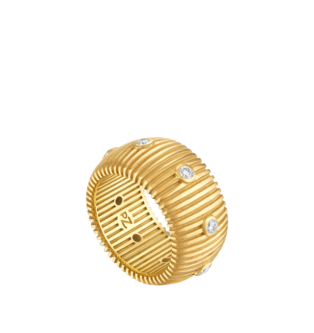 Image 2 of 3 - GOLD - PAMELA ZAMORE Clio Diamond Band featuring textural bands and hoops set with bright diamonds. Hand-finished 18K gold, 24g, .32ct diamonds, band width 12 mm. Hirshleifers offers a range of pieces from this collection in-store. For personal consultation and detailed information about jewelry, please contact our dedicated stylist team at personalshopping@hirshleifers.com. This item may be restricted for online purchase to international clients. For assistance purchasing this item please co