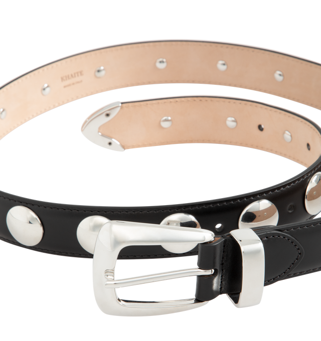 Image 2 of 3 - BLACK - Khaite Benny Belt is accented with tonal top-stitching, silver studs, and it fastens with a polished buckle. Calfskin. Made in Italy.