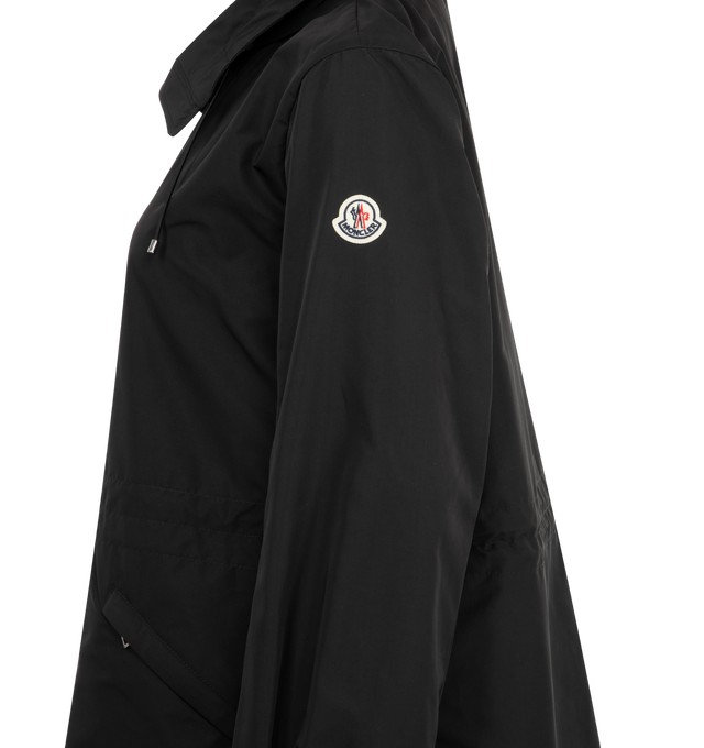 Image 4 of 4 - BLACK - MONCLER Enet Hooded Parka Jacket featuring technical twill lining at the front, pull-out hood, adjustable collar, zip closure, zipped pockets, waistband with drawstring fastening, adjustable cuffs, fitted waist and elasticized belt. 100% polyester.