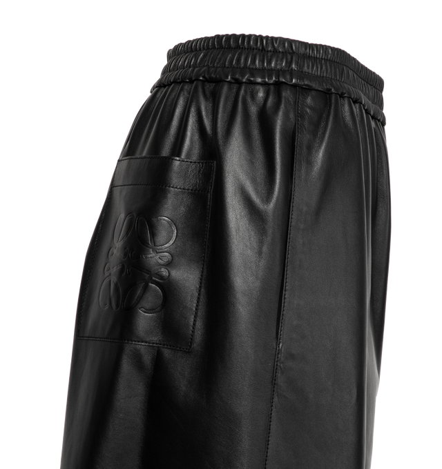 Image 3 of 3 - BLACK - LOEWE Cropped Nappa Trousers have an elastic waist, side pockets, and embossed rear Anagram patch pocket. 100% leather. Made in Spain. 