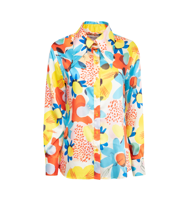 Image 1 of 3 - MULTI - CHRISTOPHER JOHN ROGERS Petunia Floral Slim Shirt featuring point collar, long sleeves and button-front closure. 100% viscose. 