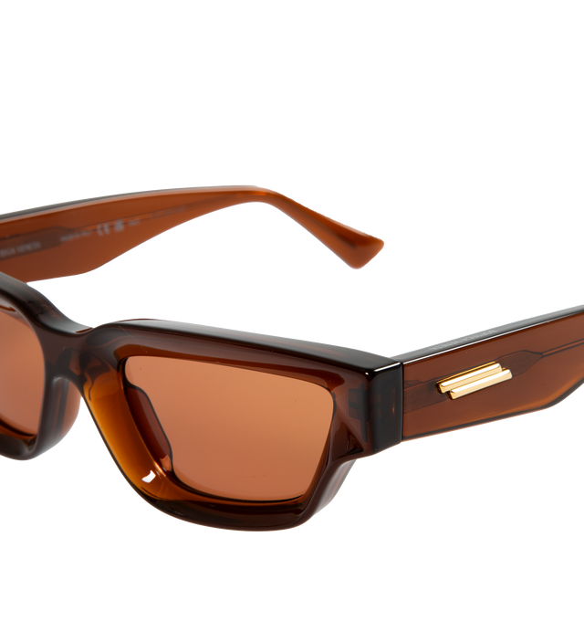 Image 3 of 3 - BROWN - BOTTEGA VENETA Square Sunglasses featuring acetate frames and gold-tone hardware at temples. Made in Italy. 
