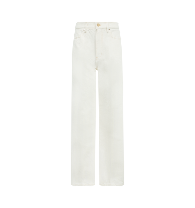 Image 1 of 3 - WHITE - RADH The Quinn Selvedge Jean featuring high waist, zipper and button closure, four-pocket detailing, signature triple belt loops at the back waist, slim fit and wide legs. 100% cotton. Made in USA.