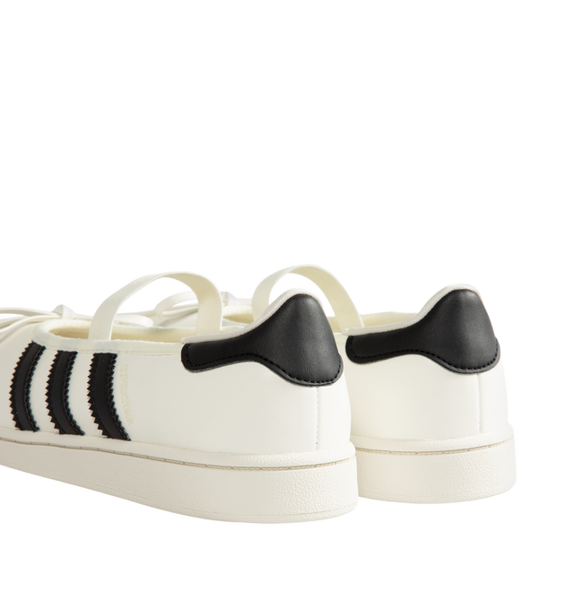 Image 4 of 6 - WHITE - Adidas Women's Jennie Superstar SQ Ballet Shoes are crafted from leather and feature a low-cut silhouette, a squared shell toe, and an elastic closure for easy entry and a secure fit. Finished with a textile sockliner, signature 3-Stripes, Trefoil branding, Jennie co-branding details, and includes optional shoelaces for customization. Main Material: Leather.
