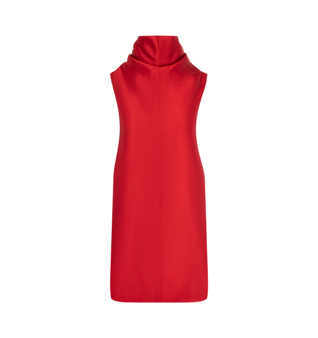 Image 1 of 2 - RED - KHAITE Daria Dress featuring a bell-shaped minidress distinguished by draped, scarf-inspired stand collar with horizontal seaming at back, tailored in silky Italian twill and button and concealed zipper at center back. 55% viscose, 45% silk.