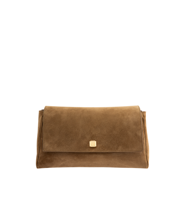 Image 1 of 3 - BROWN - KHAITE Audrey Crossbody Bag featuring a flap-front bag to carry across the body, on the shoulder, or as a clutch with removable, adjustable strap and magnetic clasp closure. 8.6 in x 1.6 in x 5.5 in. Handle Drop: 15.7 in. 100% calfskin. Made in Italy.