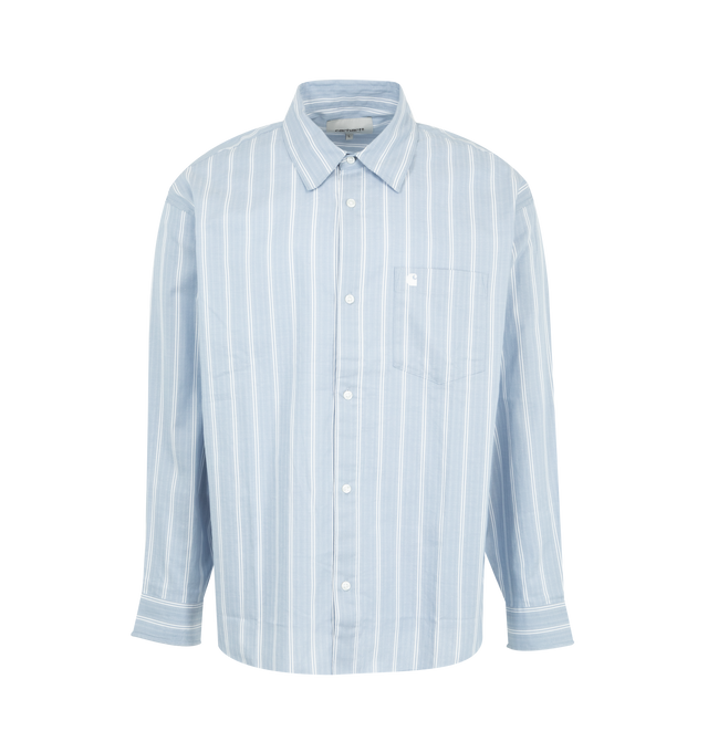 Image 1 of 2 - BLUE - CARHARTT WIP Beale Shirt featuring a loose fit from a lightweight, textured dobby cotton fabric, allover stripes and a chest pocket accented with an embroidered C Logo. 100% cotton.