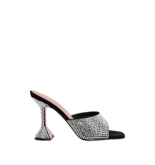 Image 1 of 3 - BLACK - AMINA MUADDI Lupita crystal suede mules featuring the iconic sculpted heel. 95mm heel. 100% leather. Made in Italy.  