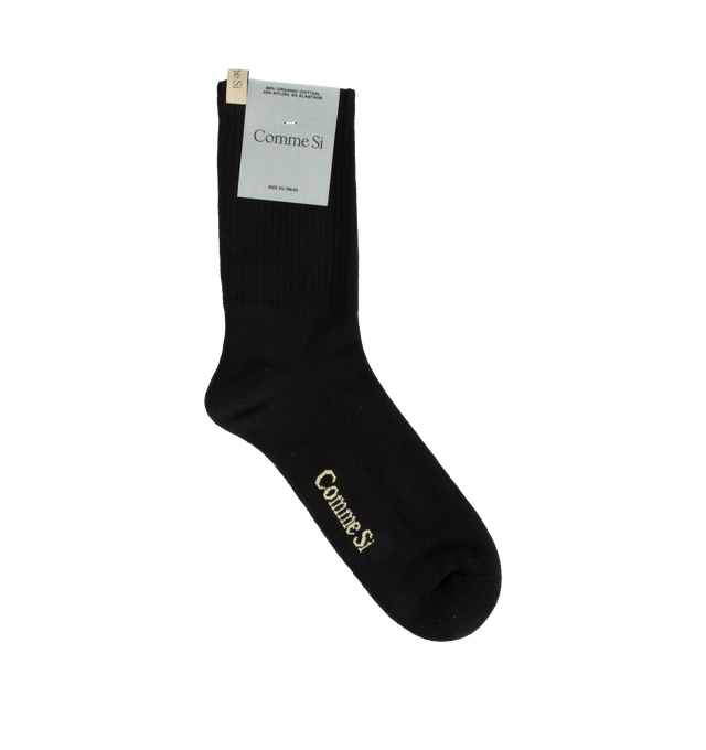 Image 1 of 1 - BLACK - COMMES Si The Yves Socks have a wide rib, reinforced toe, and decorative logo ribbon. 78% cotton and 22% polyamide. Made in Italy.