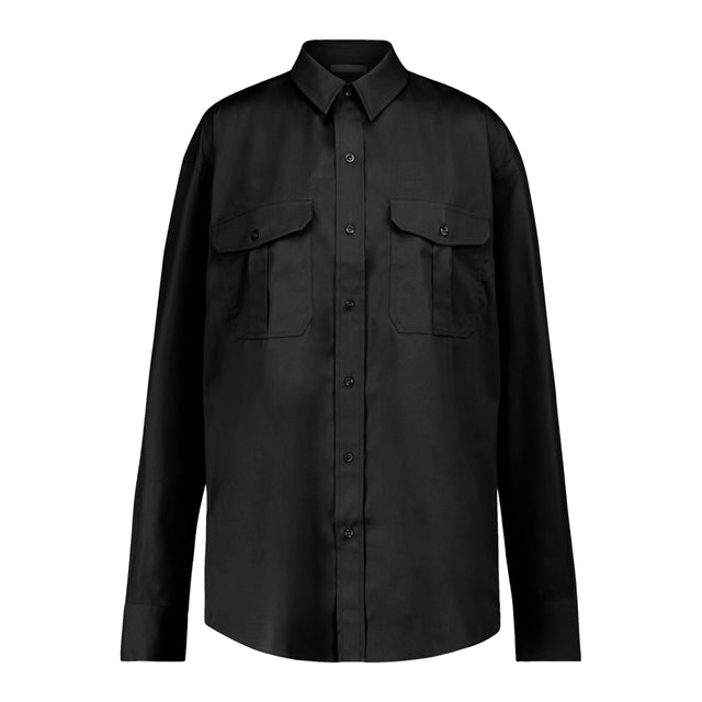 Image 1 of 2 - BLACK - WARDROBE.NYC Oversize Shirt has a shirt collar, dropped shoulders, button front closure, chest flap pockets, pleated back vent and button cuffs. 100% cotton.  
