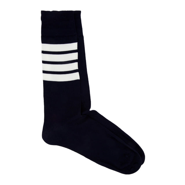 Image 1 of 1 - BLUE - THOM BROWNE mid calf socks featuring 4 bar stripes.  