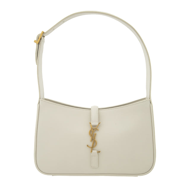 Image 1 of 1 - WHITE - SAINT LAURENT LE 5  7 leather shoulder bag featuring gold hardware.  