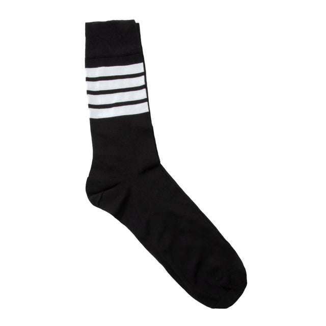 Image 1 of 1 - BLACK - THOM BROWNE mid calf socks featuring 4 bar stripes.  