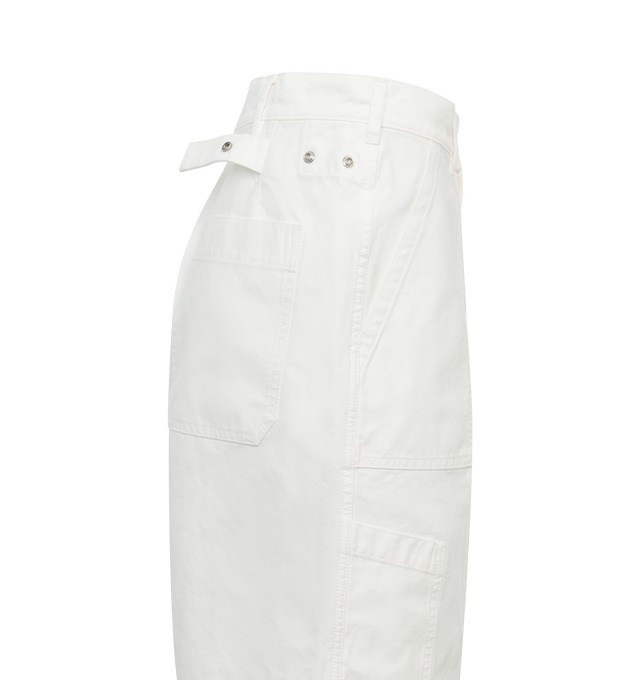 Image 3 of 3 - WHITE - Chimala US Airforce inspired cargo pants featuring six pockets design, front button fastening, adjustable buttoned tabs on the waist and straight, slightly oversize fit. Handmade in Japan. 