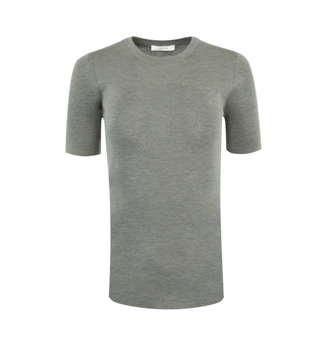 Image 1 of 2 - GREY - THE ROW Jannat Top featuring classic crewneck top in finely knit silk with fitted silhouette. 100% silk. Made in Italy. 