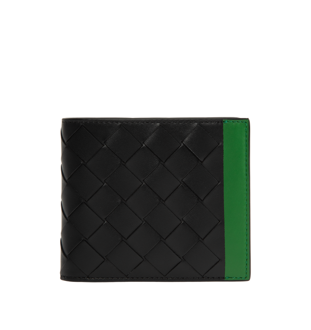 Image 1 of 3 - BLACK - Bottega Veneta Men's Intrecciato Bi-Fold Wallet featuring intrecciato calfskin leather wallet with color block design, eight card slots, two bill compartments and two additional pockets. Calfskin. Made in Italy. 
