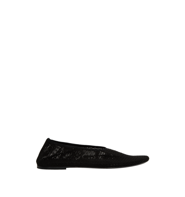 Image 1 of 4 - BLACK - KHAITE Maiden Flat featuring stretch mesh upper with leather trim and leather sole, pull-on styling, leather footbed, open mesh construction and round toe. Made in Italy. 