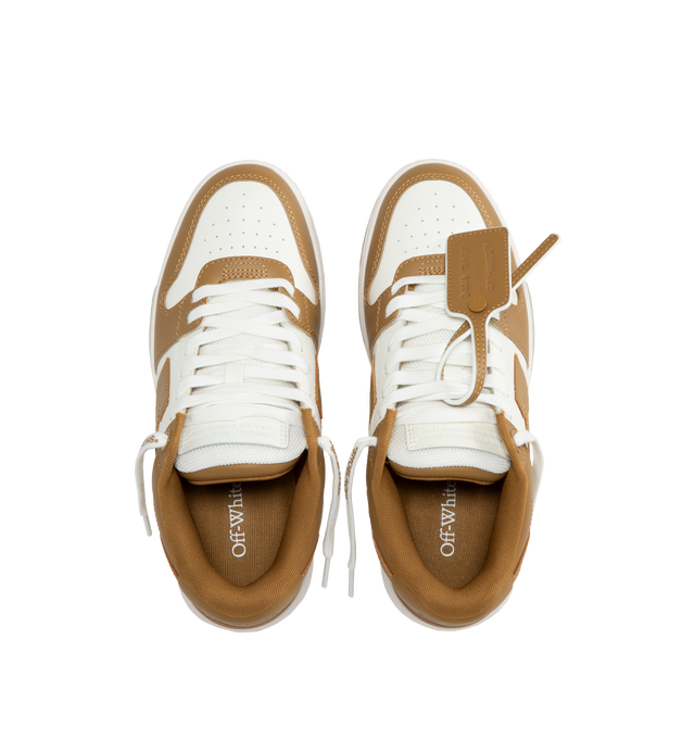 Image 5 of 5 - WHITE - Off-White Out of Office Sneakers are a lace-up style with leather and recycled polyester uppers, removable insoles, and recycled polyester and synthetic rubber soles. 100% leather.  