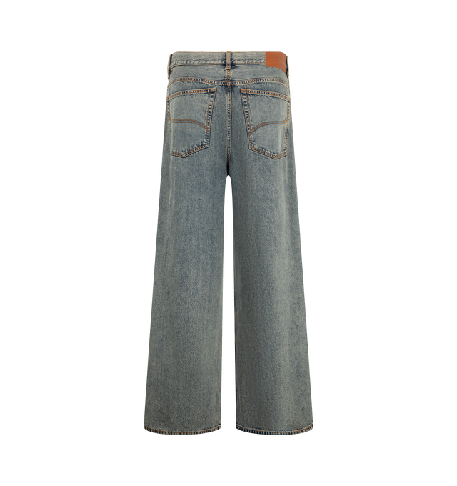 Image 2 of 3 - GREY - Amiri Men's Loose-Fit Jeans are crafted from indigo blue cotton denim with a washed finish. Cut for a loose fit, they feature classic five-pocket styling, a rear logo patch, belt loops, and a button-and-zip fly. Main Material: 100% Cotton. 