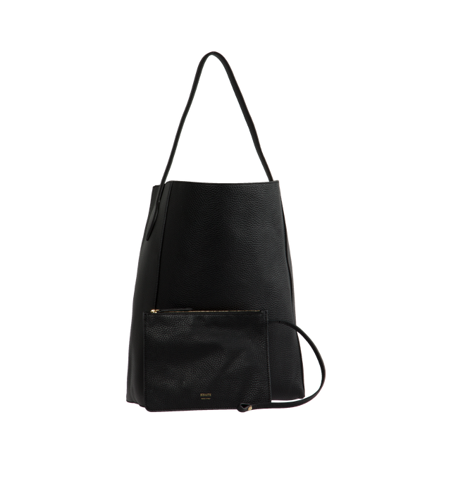 Image 2 of 3 - BLACK - KHAITE Frida Hobo featuring a distinctively sculpted north-south silhouette with an open top, contrast lining, and internal slip pocket. Carry over the shoulder or in hand. Includes pouch. 10.5 in x 4.75 in x 14 in. 100% calfskin. 