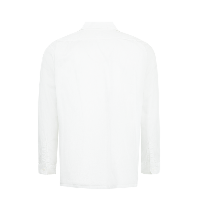 Image 2 of 2 - WHITE - POST O'ALLS Fever Shirt featuring a softly rolled Italian collar, clean and elegant hidden placket, straight-cut hem, relaxed, lightweight feel and buttoned cuffs. 100% cotton. Made in Japan. 
