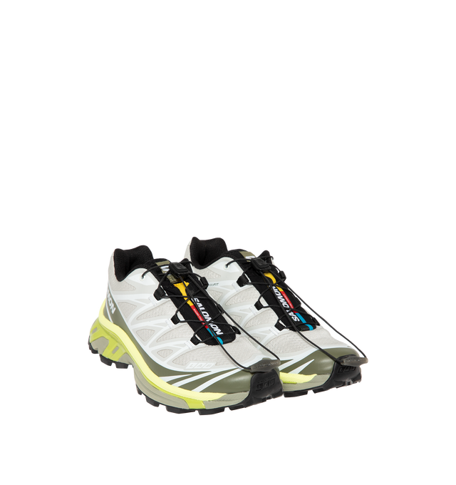 Image 2 of 5 - MULTI - Salomon Men's XT-6 Sneakers are crafted with a lightweight textile and synthetic upper and feature the brand's Agile Chassis System, Quicklace technology, and advanced cushioning for exceptional stability and comfort. Originally developed for ultra-distance trail running, these designer sneakers combine technical performance with Salomon's signature outdoor aesthetic, delivering superior support, durability, and all-terrain traction for both everyday wear and outdoor exploration. Main 
