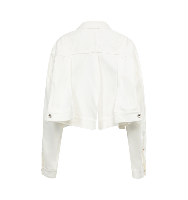 Image 2 of 3 - WHITE - SACAI Denim Jacket featuring button front closure, collar, long sleeves, trapeze fit and front flap pockets. 100% cotton.  