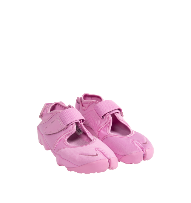 Image 2 of 5 - PINK - NIKE Air Rift Sneaker featuring hook-and-loop straps on the midfoot and heel, Nike Air unit in the heel combined with plush foam, rubber detailing on the outsole, upper features a blend of elastane, polyester and nylon materials for a flexible fit and split toe design. 