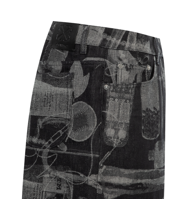 Image 3 of 3 - BLACK - OFF-WHITE X-Ray Denim Jacquard Shorts featuring full jacquard, belt loops, classic five pockets, logo patch to the rear and front button fastening. 100% cotton. 
