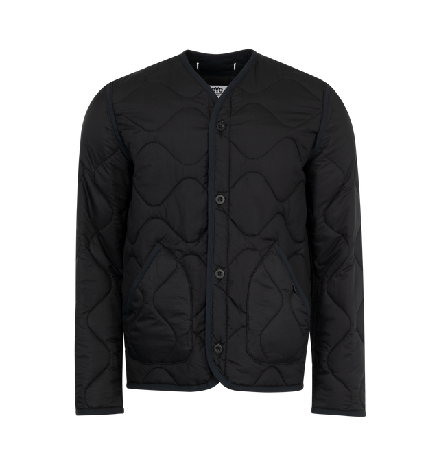 Image 1 of 2 - BLACK - JUNYA WATANABE Quilted Jacket featuring button closure, quilted stitching, underarm vents and fitted. 100% nylon. Made in Japan. 