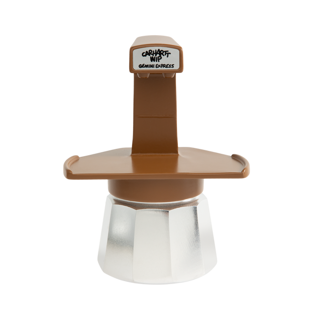 Image 3 of 4 - MULTI - Brew rich espresso anywhere with the Carhartt WIP Coffee Break Espresso Maker, created in collaboration with iconic Italian stovetop coffee maker manufacturer Gemini Express. Crafted from durable, quick-heating aluminum alloy, this portable espresso maker features a heat-resistant handle and secure pressure valve for safe, reliable brewing. Complete with two branded espresso cups and saucers, it's compatible with gas, electric, and camping stovetops. 